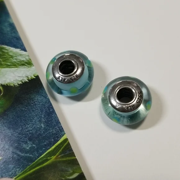 Pandora Teal Polka Dot Murano Glass Beads x 2 - Picture 5 of 5